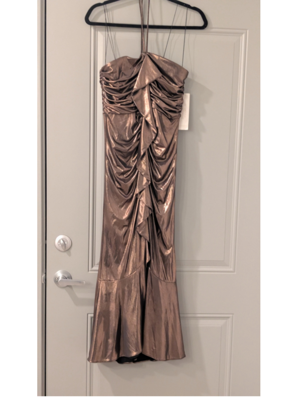 Adrianna Papell Metallic Ruched Halter Midi Dress NWT Size 8